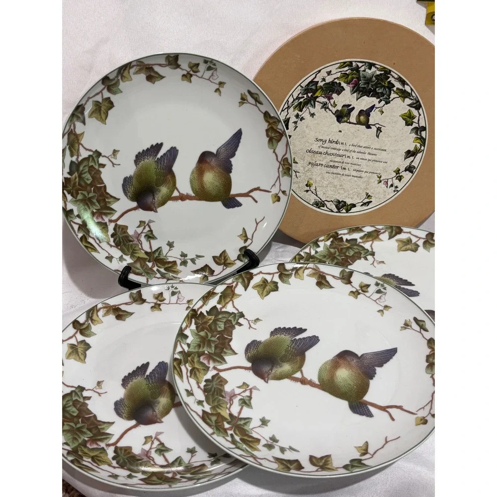 Song Bird Salad Plates Set of 5 Ivy and Birds Botanical Design 8